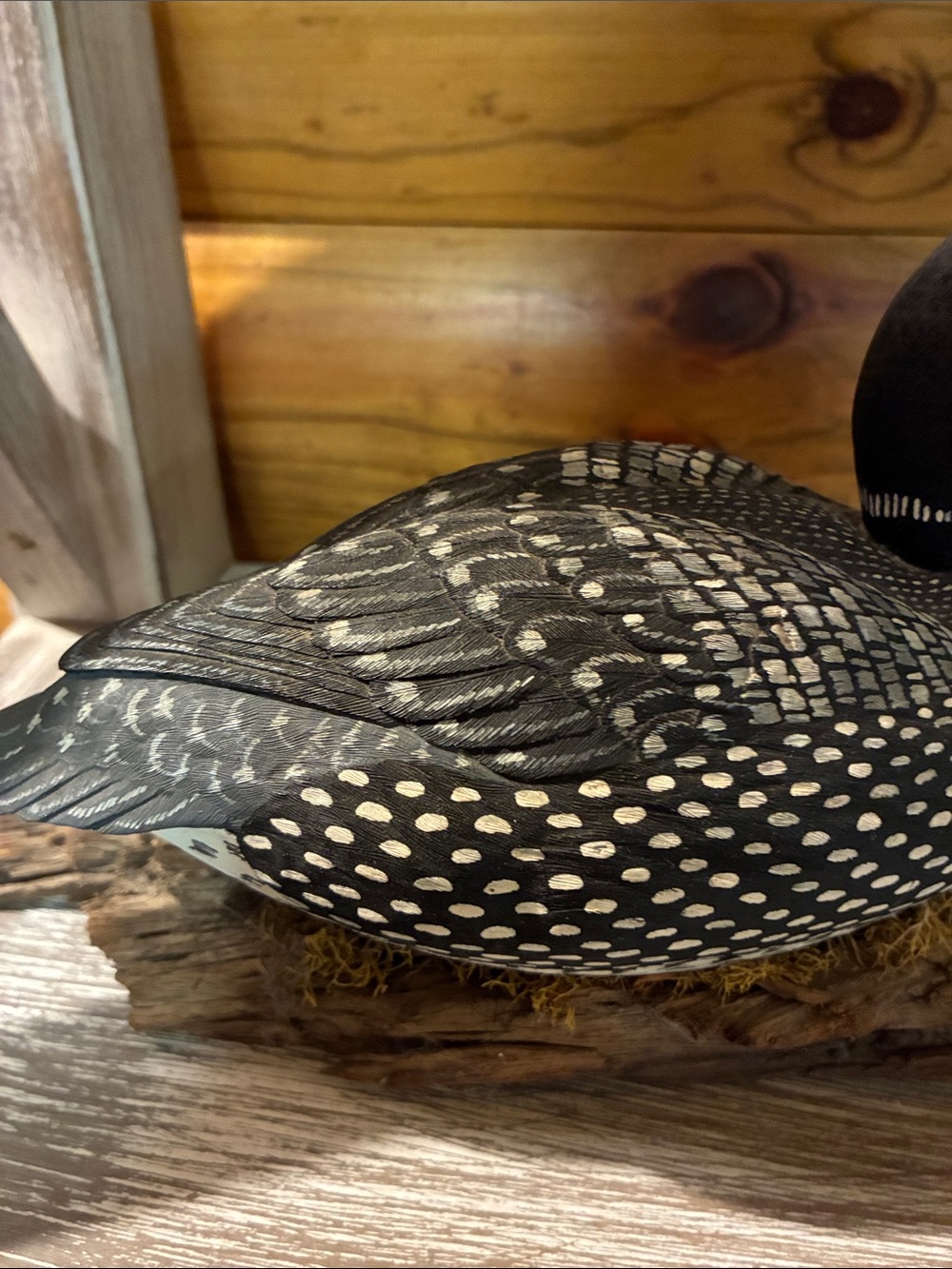 Vintage Loon Decoy Figurine Hand Painted Black & White Bird Decor Rustic Cabin - Picture 5 of 12